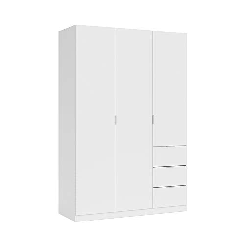 Habitdesign Kleiderschrank Türen und DREI Schubladen, Finish in Weiß, Maße: 135 cm 200 cm (Höhe) x 52 cm (Breite), Holz, Grande von Habitdesign