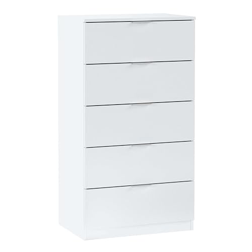 Habitdesign Kommode mit 5 Schubladen, 110 x 60 x 40 cm (H x B x T), Sinfonier, Weiß, Modell Alaya von Habitdesign