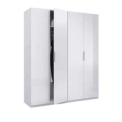 Habitdesign Schrank mit 4 Türen, Maße 200 cm (Höhe) x 180 cm (Breite) x 52 cm (Tiefe), Holzwerkstoff, Glänzend Weiß, 200 x 180 x 52 cm von Habitdesign