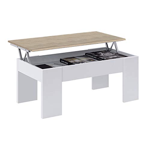 Habitdesign Raising Couchtisch, Wohn- oder Esstisch, LC-Modell, Ausführung in Artik White und kanadischer Eiche, Maße: 100 cm (Breite) x 50 cm (Tiefe) x 45-56 cm (Höhe) von Habitdesign