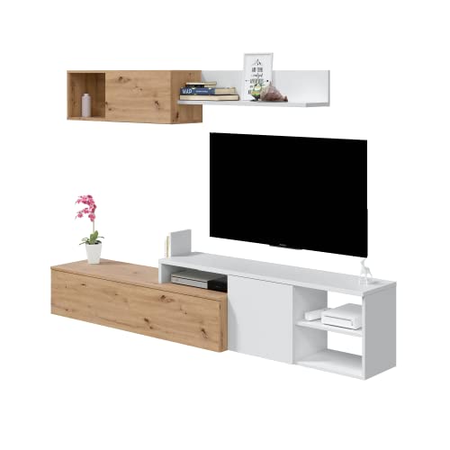 Habitdesign Wendbares Wohnzimmer-Set, Möbel für Wohnzimmer, Esszimmer, Modell Julia, gefertigt in Eiche Nodi und Weiß Artikel, Maße: 221 cm (Breite) x 44 cm (Höhe) 40 cm (Tiefe) Habitdesign Wendbares Wohnzimmer-Set, Möbel für Wohnzimmer, Esszimmer, Modell Julia, gefertigt in Eiche Nodi und Weiß Artikel, Maße: 221 cm (Breite) x 44 cm (Höhe) 40 cm (Tiefe) von Habitdesign