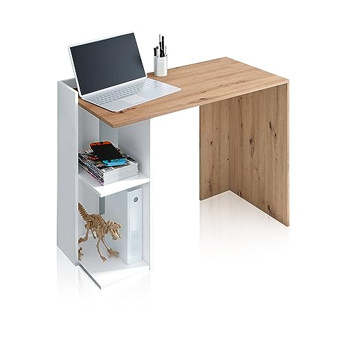Habitdesign Schreibtisch, Technisches Holz, Eiche Nodi und Weiß (Artik), Mediano von Habitdesign