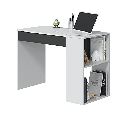 Habitdesign Schreibtisch mit 1 Schublade, Schreibtisch oder Schreibtisch, Modell Masster, Finish in Artik-Weiß und Anthrazit, Maße: 101 cm (Breite) x 73 cm (Höhe) x 50 cm (Tiefe) von Habitdesign