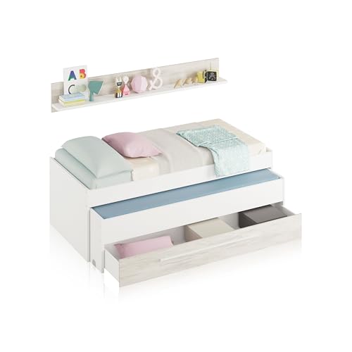 Kinderzimmer mit Bett und Regal, weiße Farbe, Maße 199 x 65 x 96 cm von Habitdesign