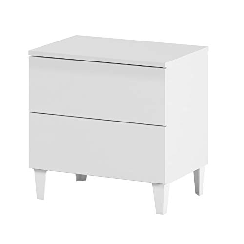 Habitdesign Loft, Nachttisch mit 2 Schubladen und Beinen, 49 x 50 x 34 cm (H x B x T), Weiß Hochglanz von Habitdesign