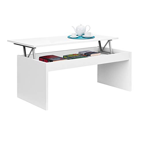 Habitdesign Raising Couchtisch, Modell Zenit, Couchtisch, Finish in Glossy White Farbe, Maße: 102 cm (Breite) x 43/52 cm (Höhe) x 50 cm (Tiefe) von Habitdesign