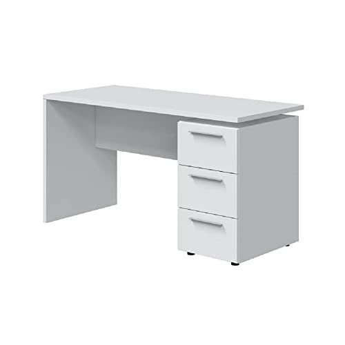 Schreibtisch mit Kommode mit drei Schubladen, weiße Farbe, 138 x 74 x 60 cm. von Habitdesign