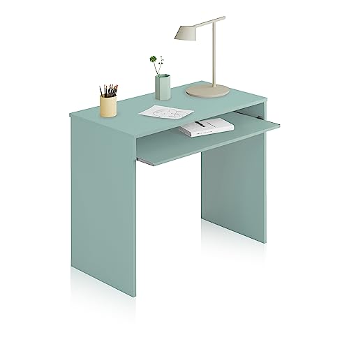 Schreibtisch mit ausziehbarem Regal, Farbe Wassergrün, 90 x 79 x 54 cm. von Habitdesign