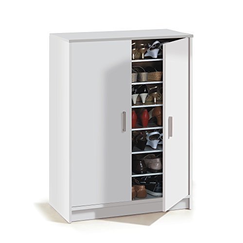 Habitdesign Schuhschrank Zweitürig, Beistellmöbel, Modell Basic Breit, Ausführung in Weiß, Maße: 75 cm (Breite) x 101 cm (Höhe) x 36 cm (Tiefe) von Habitdesign