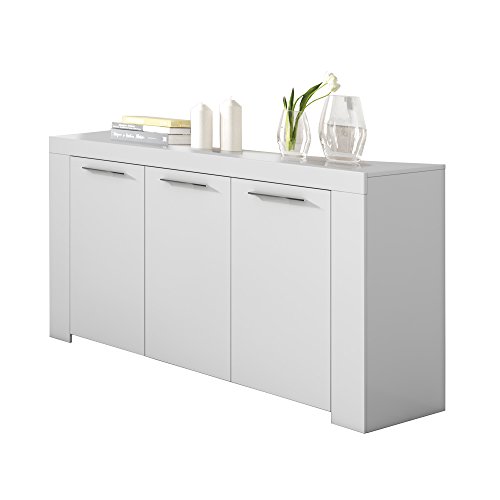 Sideboard mit drei Türen mit drei Innenregalen, mattweiße Farbe, Maße 144 x 80 x 42 cm von Habitdesign