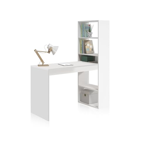 Habitdesign, Schreibtisch mit wendbarem Regal – moderner Arbeitstisch in Artik weiß, Maße: 120 x 144 x 53 cm (B x H x T), viel Stauraum für Homeoffice oder Büro, Modell Duplo von Habitdesign