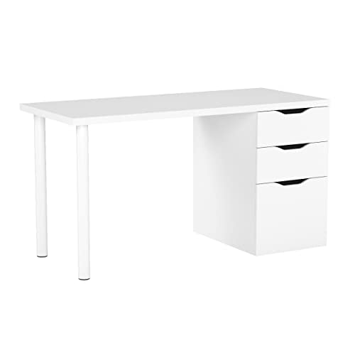Wendbarer Schreibtisch mit Kommode mit zwei Schubladen und einer Tür, Farbe weiß, Maße 138 x 74 x 60 cm von Habitdesign