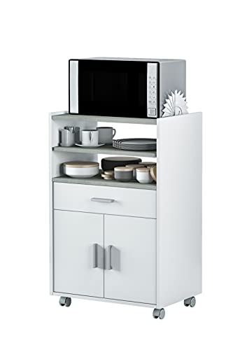 Zusatzschrank für Mikrowelle, Küchentisch mit Schublade und zwei Türen, Weiß- und Zementfarbe, Maße: 92 cm (Höhe) x 59 cm (Breite) x 40 cm (Tiefe) von Habitdesign