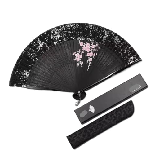 Faltfächer Japan Fächer Handfächer Handgezeichneter Handfächer Mit Pflaumenmuster, Tragbarer Japanischer Faltfächer, Chinesischer Fächer Für Party- Und Hochzeitsdekoration Handfächer Chinesischer(Blac von Habrur