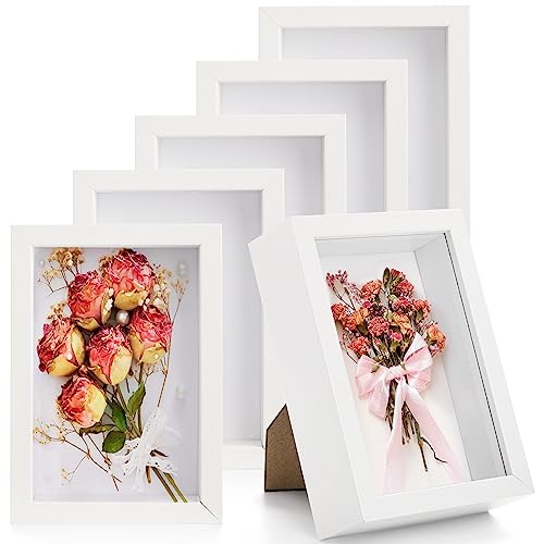 Hacaroa 6 Stück 17x12 cm Schattenboxen, Kleine Holzrahmen, 3 cm Tiefe Bilderrahmen für Getrocknete Blumen, DIY Bastelarbeiten, Erinnerungsstücke, Medaillen und Fotos, Weiß von Hacaroa