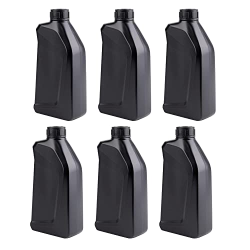 Hacaroa 6 Stück Kunststoff Motorölkrüge mit Deckel, 1 L Motorölflasche Vorratsbehälter, Schwarzer Leerer HDPE Flaschenkrug für Bleichmittel, Reinigungsmittel, Schmiermittel, Automobilflüssigkeiten von Hacaroa