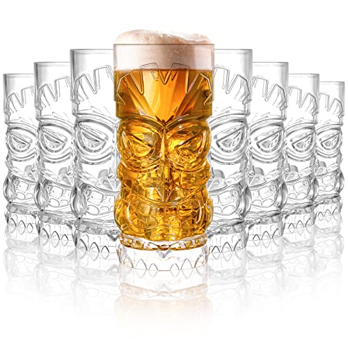 Hacaroa 8 Stück 500 ml Plastik Tiki Tassen, klare Tiki Gläser Moderne Bar Tiki Becher für Cocktails, Limonade, Mischgetränke, Halloween, Picknick, Restaurantbedarf von Hacaroa