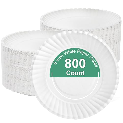 Hacaroa 800 Stück 15 cm Pappteller Unbeschichtet, Wiederverwendbare Dessertteller Lose Katzenfutterteller, Kleine Weiße Kuchenteller für Vorspeise, Cupcake, Bastelprojekt, Rund von Hacaroa