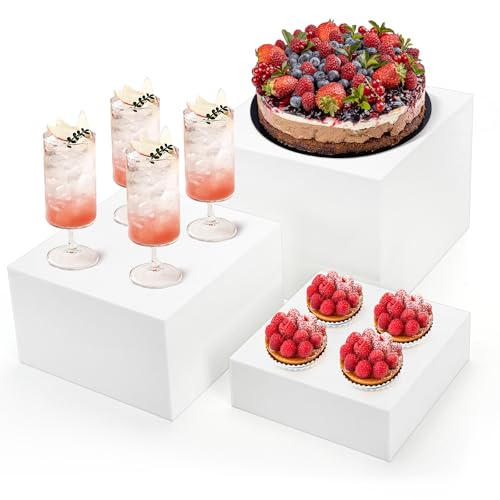 Hacaroa Set von 3 Acryl Cube Riser Hohlboden, Glänzende Weiße Buffet Riser Food Display Stand, 5 Seiten Cupcake Stand Nesting Display Boxen für Schmuck, Sammlerstücke, Figuren, 3 Größen Hacaroa Set von 3 Acryl Cube Riser Hohlboden, Glänzende Weiße Buffet Riser Food Display Stand, 5 Seiten Cupcake Stand Nesting Display Boxen für Schmuck, Sammlerstücke, Figuren, 3 Größen von Hacaroa