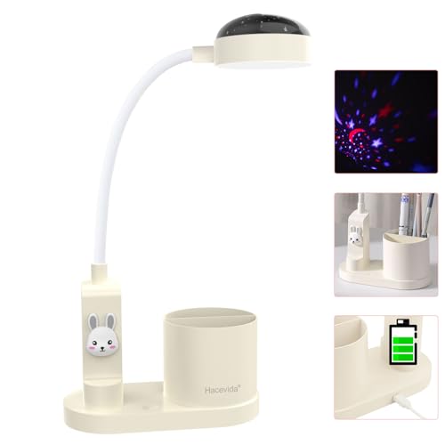 Hacevida Schreibtischlampe Kinder Jungen/Mädchen, Nachttischlampe mit Stifthalter, LED Tischlampe mit Automatischem Farbwechsel, Dimmbare Wiederaufladbare LED-Leselampe für Kinder (Weiß) von Hacevida