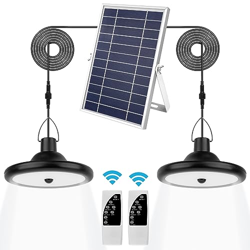 LED Solar Hängelampen für Außen Innen, 4 Modi Solar Pendelleuchte mit Bewegungsmelder, 5m Kabel Doppelköpfige Hängend Solarlampen IP65 Wasserdicht Solar Hängeleuchte für Garten Balkon Terrasse Scheune von Hacevida