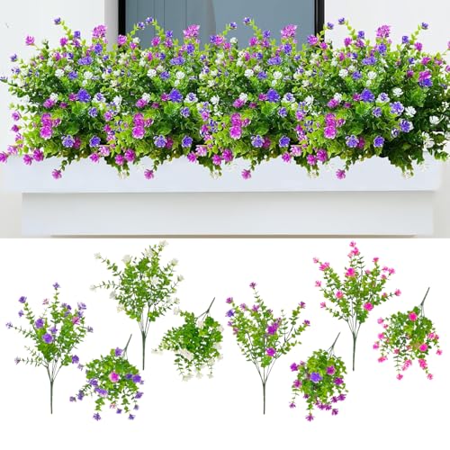 Hachera 8 Stück Bündel Kunstblumen Outdoor, Künstliche Blumen, Künstliche Blumen Wie Echt, Uv-Beständige Sträucher Pflanzen Zum Für Außen Balkon Balkonkasten Garten Außenbereich (4 Colors) von Hachera
