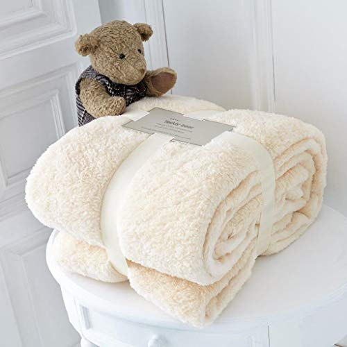 Hachette Teddy-Fleece-Überwurfdecke, weich, warm, Überwurf über Sofa, Bett, Reise, Tagesdecke, Decke (Creme, Einzelbett – 100 x 150 cm) von Hachette ltd