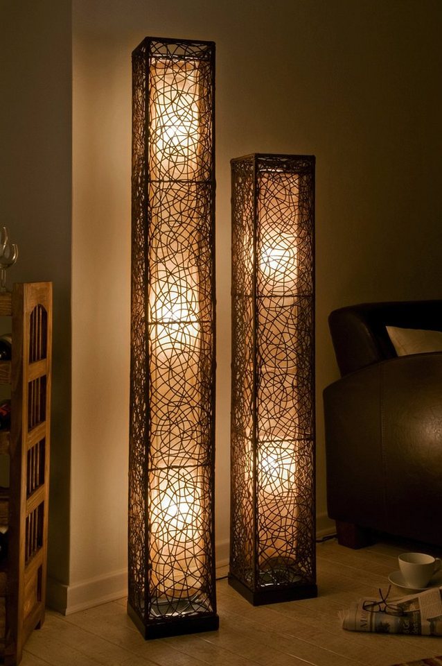 Hacienda Del Sol Stehlampe Stehleuchte Stehlampe mit Natur-Rattan-Geflecht Stoffschirm für LEDs, Leuchtmittel austauschbar (nicht im Lieferumfang enthalten) von Hacienda Del Sol