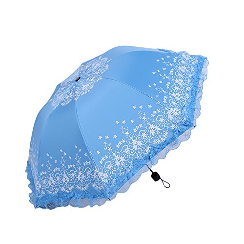 Hacoly Sonnencreme Regenschirm hoher Dichte Impact Tuch Rüschen Taschenschirm Sturmfest Spitze Schirm, Groß, leicht kompakt, Vinyl-Beschichtung, windsicher, stabil, UV-Schutz - Blau von Hacoly