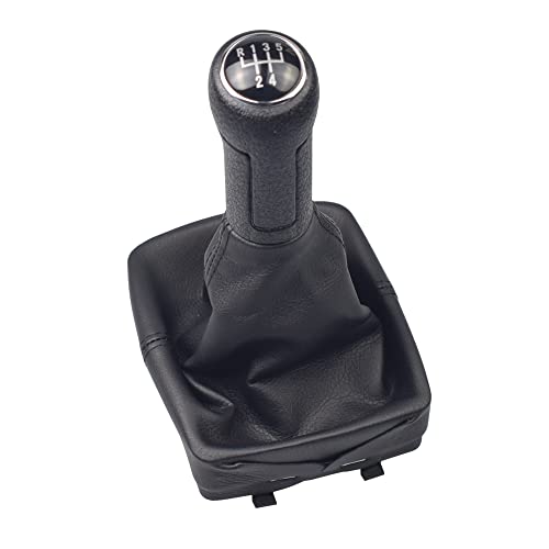Hacreyatu 5-Gang-Schaltknauf aus Leder, für VW Polo 9N 9N2 2002 2003 2004 2005 2006 2007 2008 2009 (schwarzes Leder) von Hacreyatu