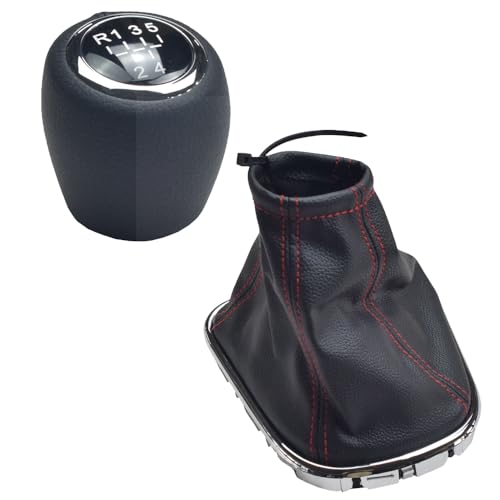 Schaltknauf für Chevy Cruze 2008 2009 2010 2011 2012 MT (rote Linie, R5 Speed) aus schwarzem Leder, 5-Gang-Schaltknauf mit 6 Gängen von Hacreyatu