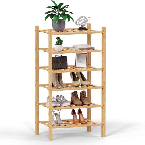 Haddockway Kleines Schuhregal aus Bambus mit 6 Etagen, multifunktional, freistehend, stapelbar, mit Gitterplatte für Schrank, Flur, Eingangsbereich, kleiner Raum, 45,7 x 27,9 x 86,4 cm (Natur, 6 Haddockway Kleines Schuhregal aus Bambus mit 6 Etagen, multifunktional, freistehend, stapelbar, mit Gitterplatte für Schrank, Flur, Eingangsbereich, kleiner Raum, 45,7 x 27,9 x 86,4 cm (Natur, 6 von Haddockway