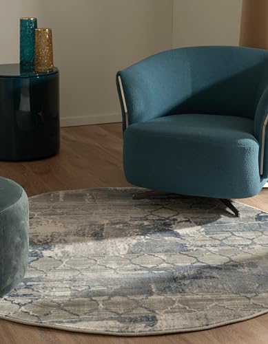 Hadorn Teppich Davos Mesh 240x240 Rund Blau Moderner minimalistischer Stil für Wohnzimmer von Hadorn