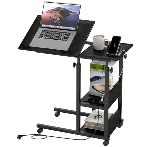 Hadulcet Beistelltisch Couch, Beistelltisch C-Form mit Rollen, verstellbare Tischplatte, Nachtisch mit Steckdose, Höhenverstellbar Sofatisch, Laptoptisch mit Stauraum für Wohnzimmer & Schlafzimmer von Hadulcet