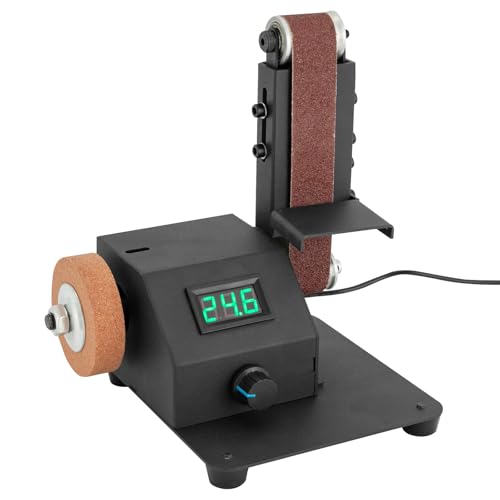 350W Elektrischer Bandschleifer 0-8500 U/min 0-90° Einstellbare Mini-Bandschleifer & Schleifscheibe Kombi,Desktop Polierschleifmaschine mit 10 Schleifbändern und LCD -Anzeige von Hadwigger