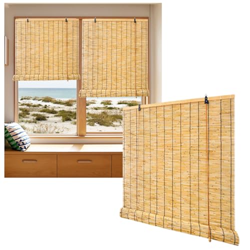 Natur Bambus Rollo für Aussenbereich Retro Raffrollos Bambus Bambusrollo ohne Bohren 60 70 80 90 100 110 120 130cm Breit Jalousien Fenster Innen Nach Maß Fenster Sichtschutz Rollo von HaeBnug