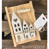Geschenkset Häuser Set Lichterhäuser Grau Deko Kleines Geschenk Idee Frau Beste Freundin Mama Stabkerze Hygge Scandi Haus von Haekelguste
