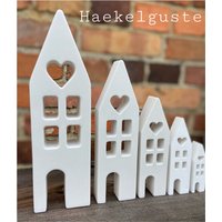 Große Häuser Weiß Deko Landhaus Hochzeit Tischdeko Geburtstag Geschenk Set 6 Größen Lichterhäuser Hygge Scandi Haus Kerzenteller von Haekelguste