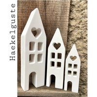 Große Häuser Weiß Deko Landhaus Hochzeit Tischdeko Geburtstag Geschenk Set 6 Größen Lichterhäuser Hygge Scandi Haus Kerzenteller von Haekelguste