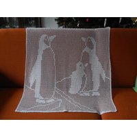 Häkelgardine Weiß Pinguine Pinguinfamilie Gardine Gehäkelt 78 cm X 70 Landhausstil von Haekeliris