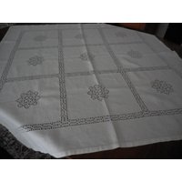 Tischdecke 100 cm X Altes Leinen Omas Tischtuch Mit Hohlsaumstickerei Jugendstil Antik Seltenes Fundstück von Haekeliris
