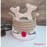 Anfertigung Reni Rentier, Rentierkorb, Häkelkorb, Weihnachtskörbchen, Reindeer von Haekelqueenart