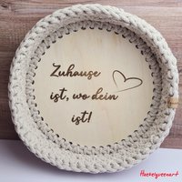 Brotkorb Gehäkelt, Bread Basket With Wooden Bottom, Runder Häkelkorb, Utensilo, Aufbewahrungskorb, Kitchen, Fertigung in Wunschfarbe von Haekelqueenart