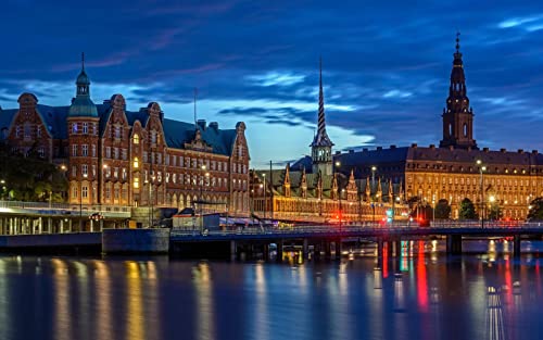 Haeran River Dänemark Stadt Bei Nacht Brücke Häuser Malen Nach Zahlen Diy Einzigartiges Leinwand Ölgemälde Kit Digitale Malerei von Haeran River