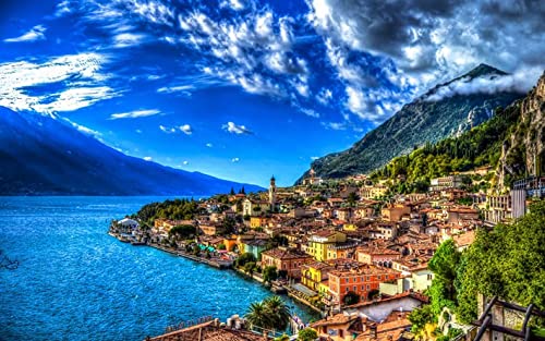 Haeran River Malerei Sommer Gardasee Italienische Sehenswürdigkeiten Berge Color Talk Malen Nach Zahlen Diy Einzigartiges LeinwandÖlgemäldeSet Digital Painting von Haeran River