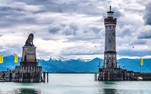 Haeran River See Leuchtturm Lindau Bayern Deutschland DIY 5D Diamond Painting by Number Unique Kits Home Wall Decor Crystal Strass Wall Decor von Haeran River