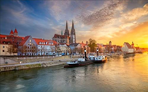 Haeran River Vollbohrer Regensburg Deutsche Stadt St Peter's Cathedral Herbst DIY 5D Diamond Painting by Number Unique Kits Home Wall Decor Crystal Strass Wall Decor von Haeran River