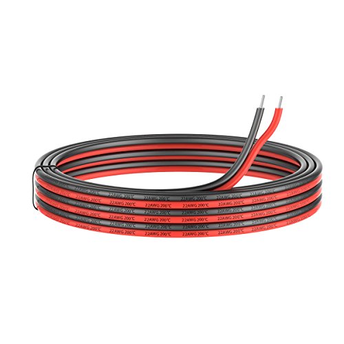 0.32mm² 22 AWG Silikon Elektrischer Draht Kabel anschließen 20 Meter [10 Meter schwarz und 10 Meter rot] Weich und flexibel aus verzinntem Kupferdraht Hohe Temperaturbeständigkeit 200 Celsius 600V von Haerkn