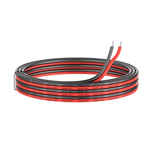 0.52mm² 20 AWG Silikon Elektrischer Draht Kabel anschließen 10 Meter [5 Meter schwarz und 5 Meter rot] Weich und flexibel aus verzinntem Kupferdraht Hohe Temperaturbeständigkeit 200 Celsius 600V von Haerkn