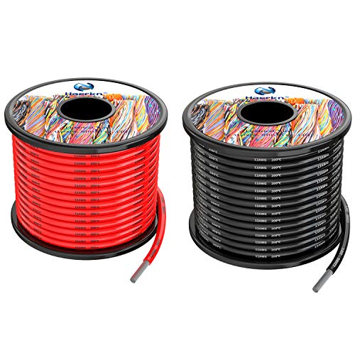 3.3mm² 12AWG Silikon Elektrischer Draht Hook-up Kabel Insgesamt 20 Meter [10 Meter schwarz und 10 Meter rot] sauerstofffrei hochtemperaturbeständiger verseilter verzinnter Kupferdraht, Spule von Haerkn